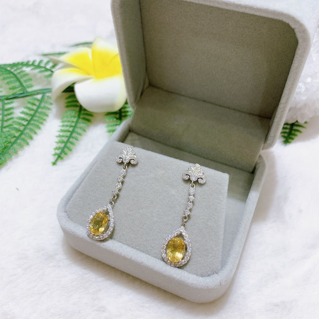 Bông tai Đá Citrine 6*8mm Bạc 925 - ECT001