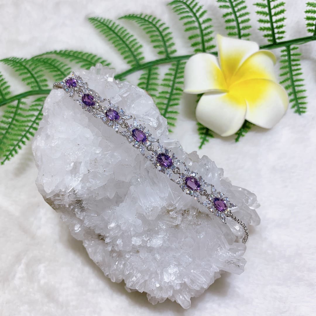 Lắc Tay Đá Amethyst 6*8mm Bạc 925 - BPA001