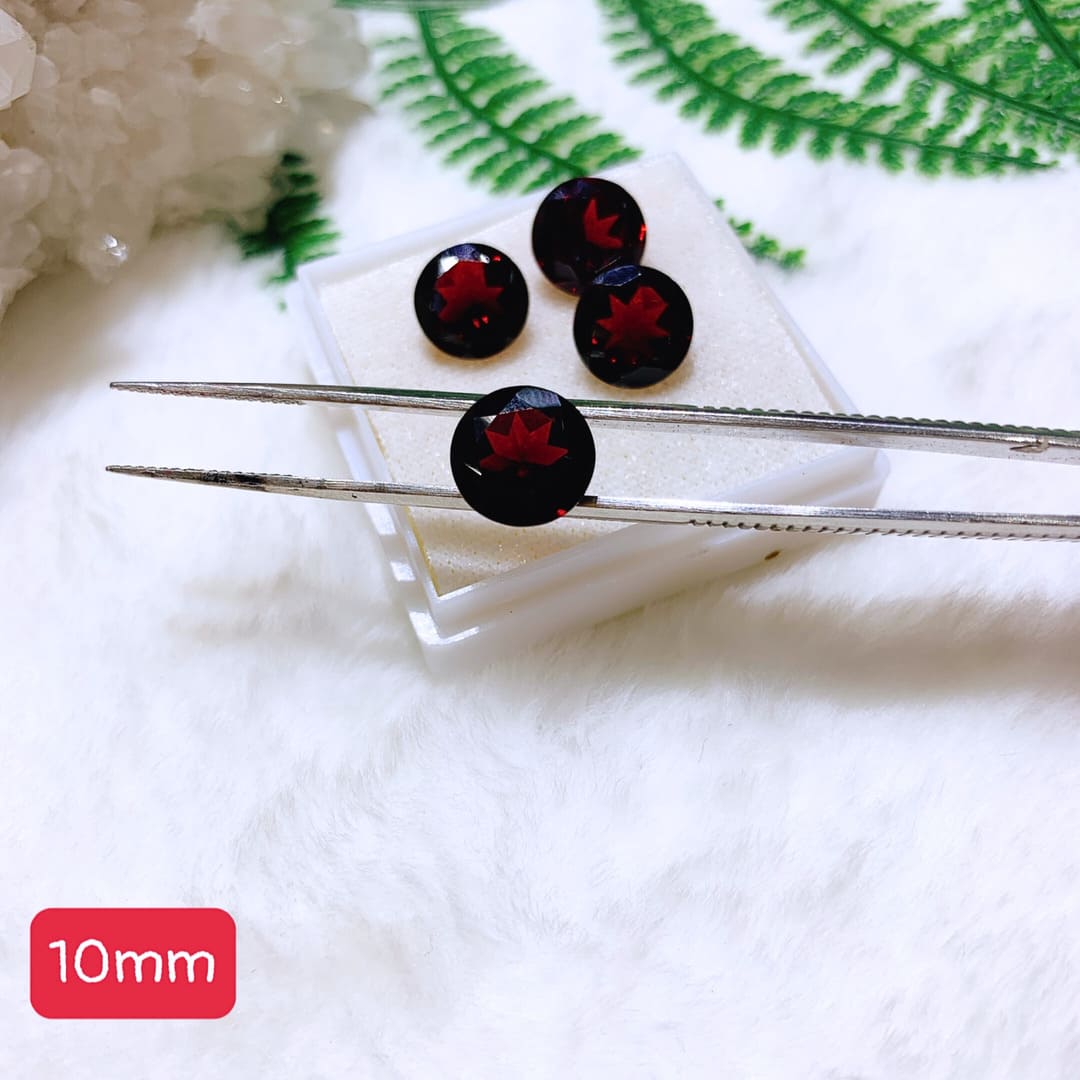 Mặt Đá Garnet Đỏ 5A hình tròn Size 10mm