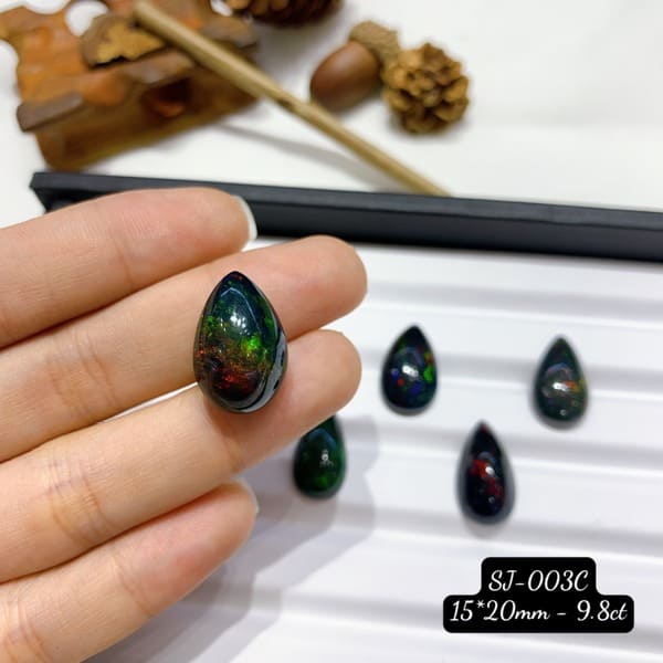 Mặt Đá Opal Đen Hình Giọt Nước Size 15*20mm