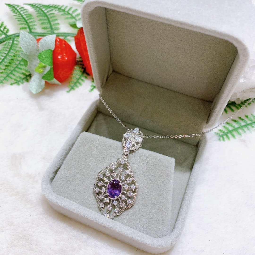 Mặt Dây Chuyền Đá Amethyst 6*8mm Bạc 925 - PPA023