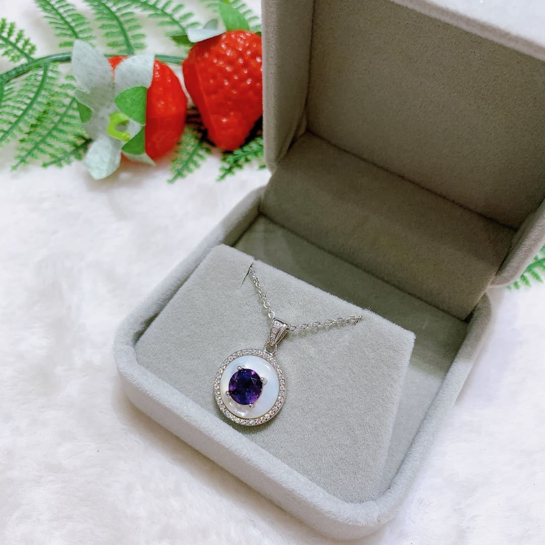 Mặt Dây Chuyền Đá Amethyst 7mm Bạc 925 - PPA025