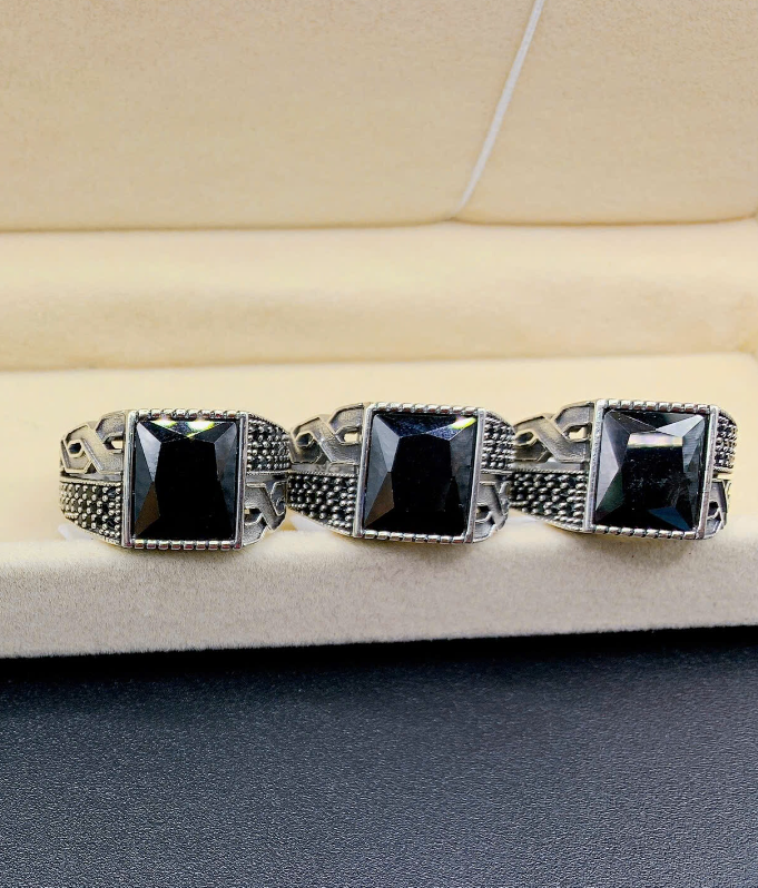 nhẫn đá Onyx đen bạc Thái cao cấp 