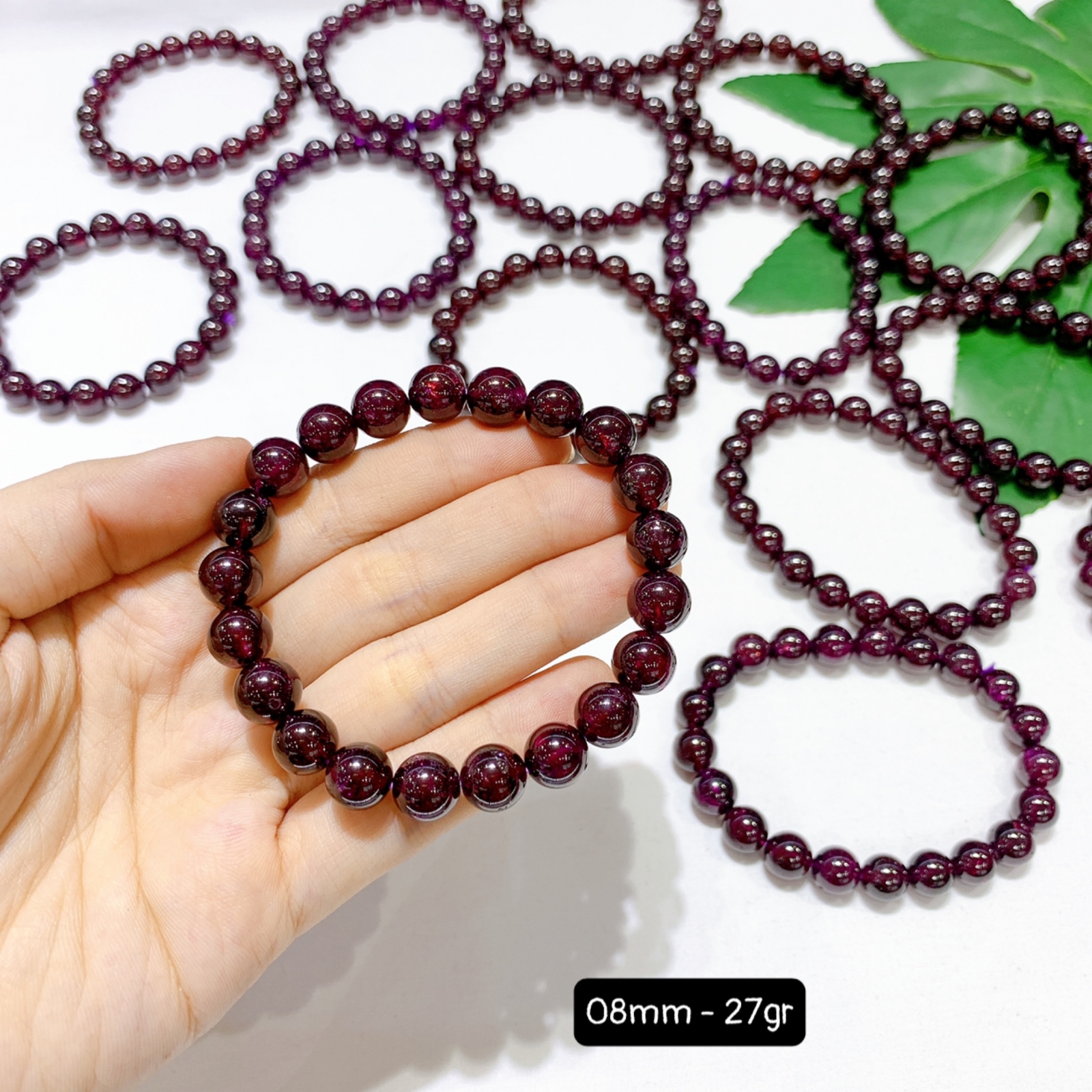 Vòng Chuỗi Tay Đá Garnet Tím 5A Size 8mm