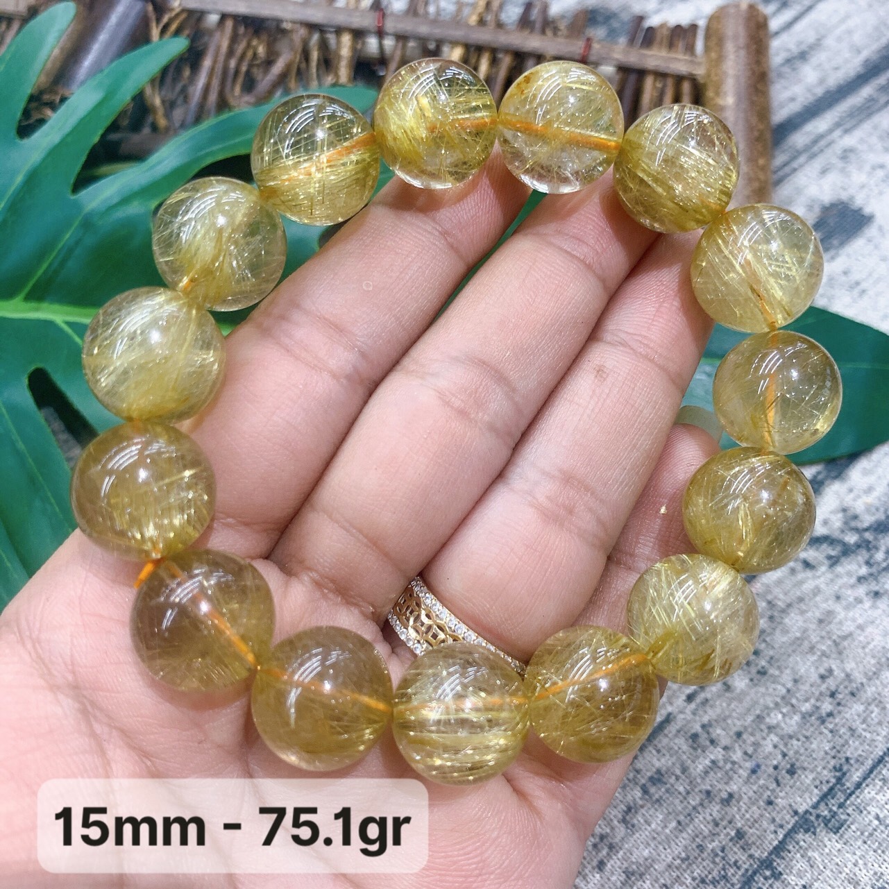 Vòng Tay Thạch Anh Tóc Vàng 8A Size 15mm