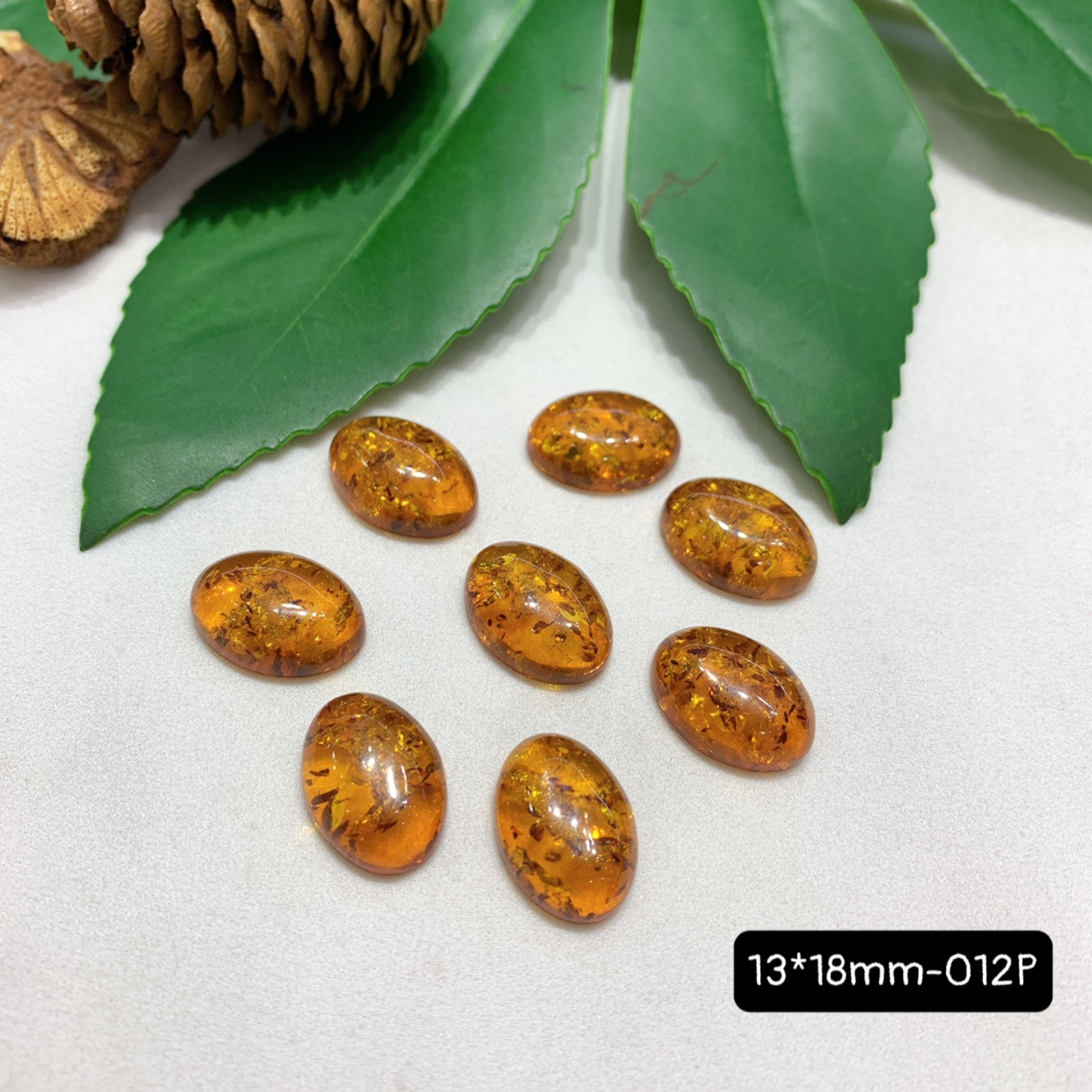 Mặt Hổ Phách Vàng Cognac Hình Oval Size 13*18mm