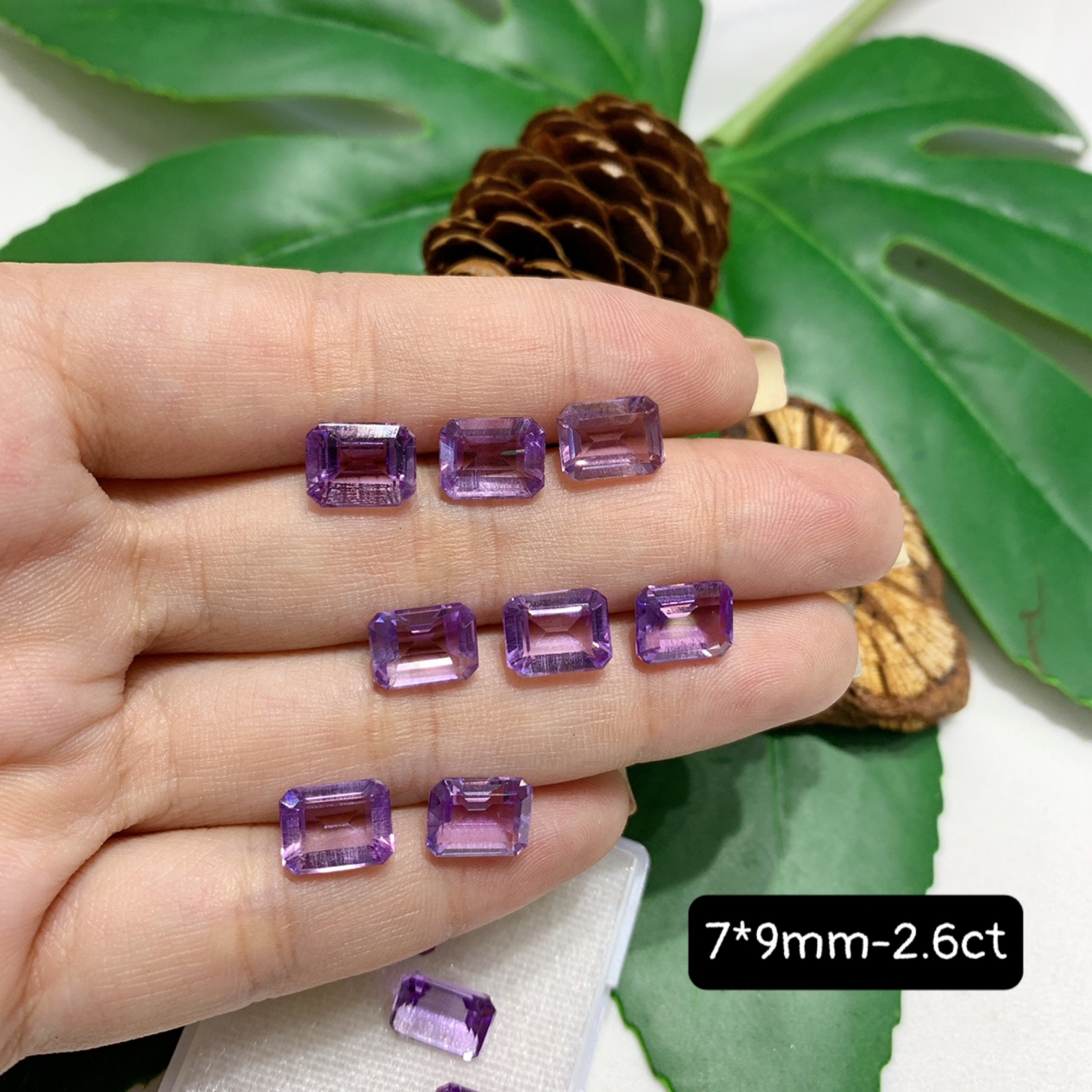 Mặt Đá Amethyst 5A Chữ Nhật Size 7*9mm