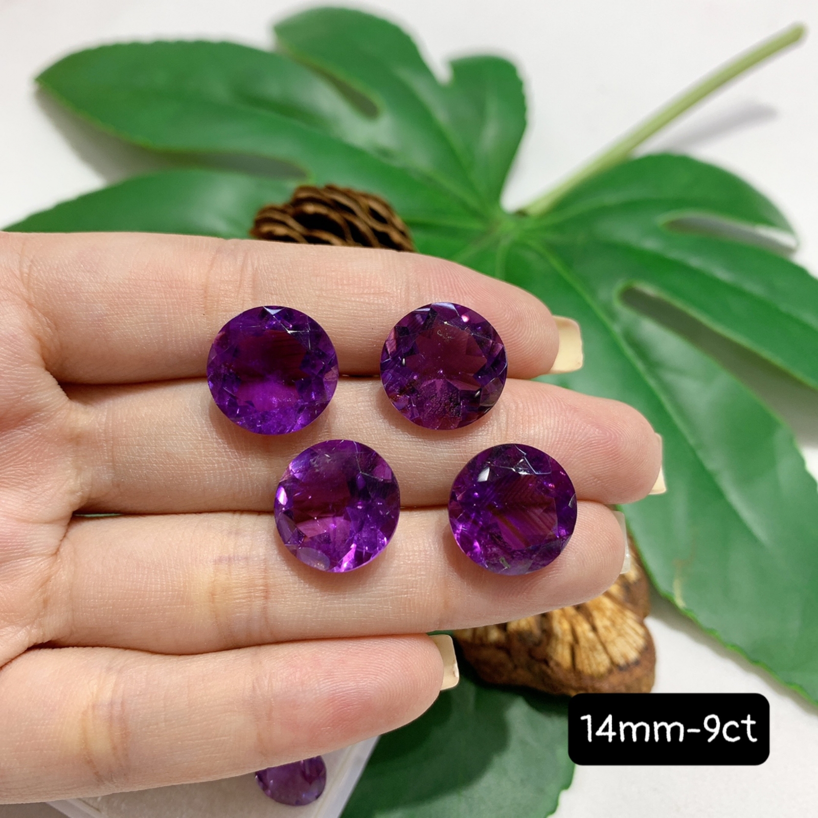 Mặt Đá Amethyst 5A Tròn Size 14mm