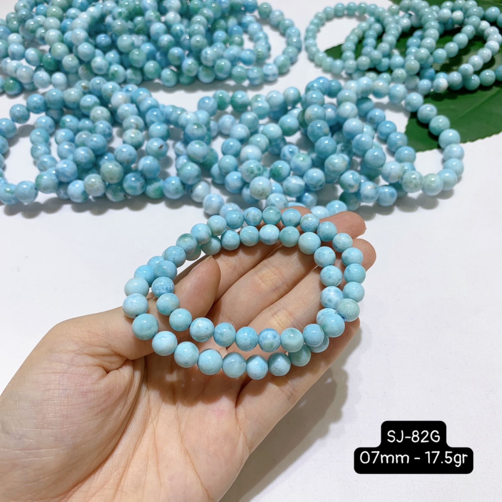 Chuỗi Đeo Tay Đá Larimar Chuẩn 3A Hạt Tròn Size 7mm