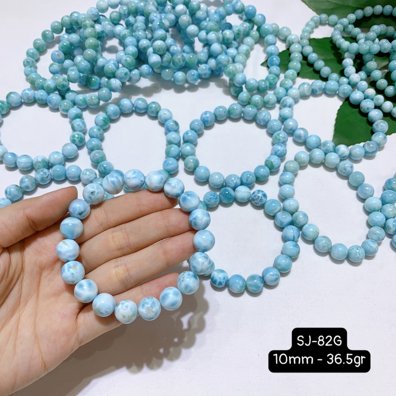 Chuỗi Đeo Tay Đá Larimar Chuẩn 3A Hạt Tròn Size 10mm