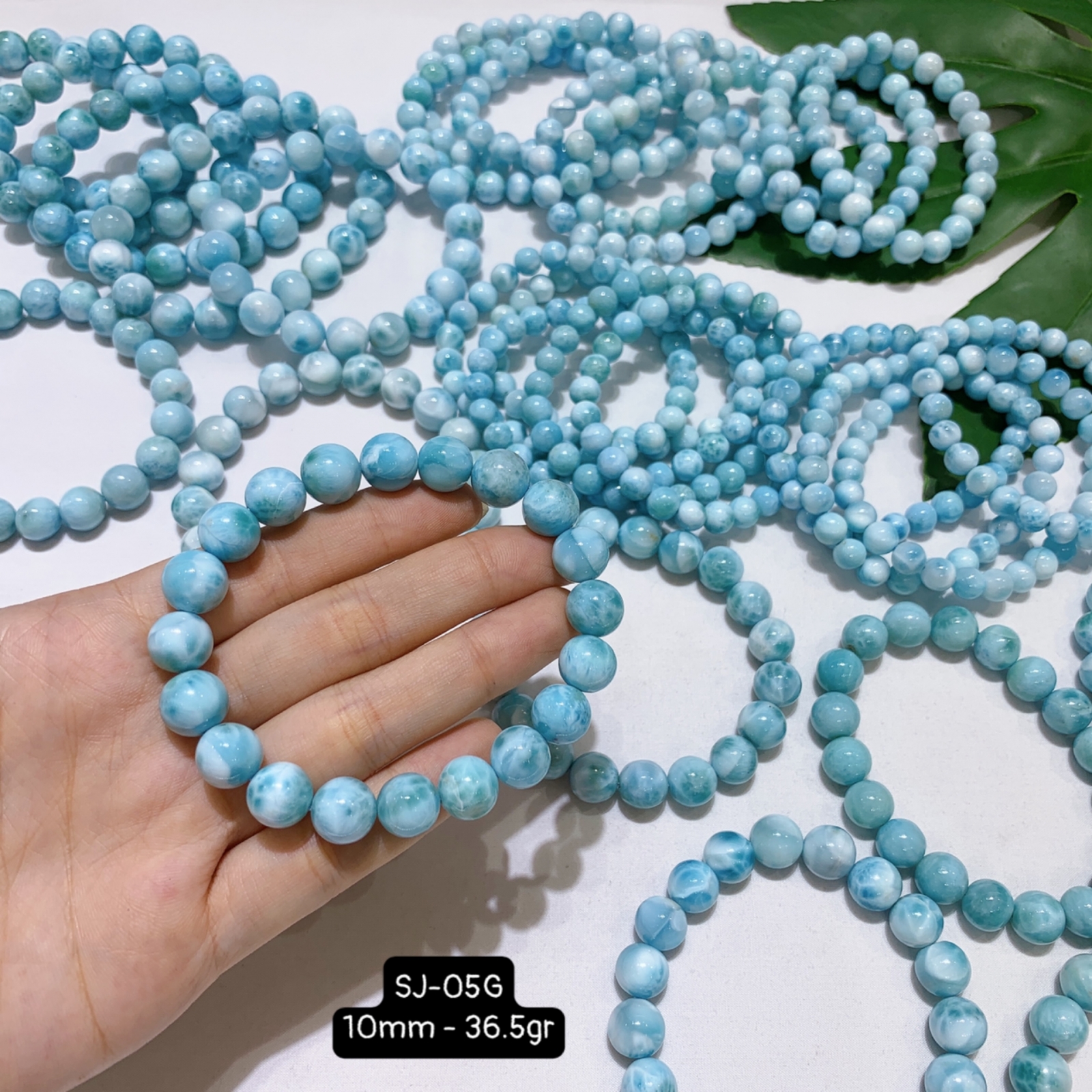 Chuỗi Đeo Tay Đá Larimar Chuẩn 5A Hạt Tròn Size 10mm