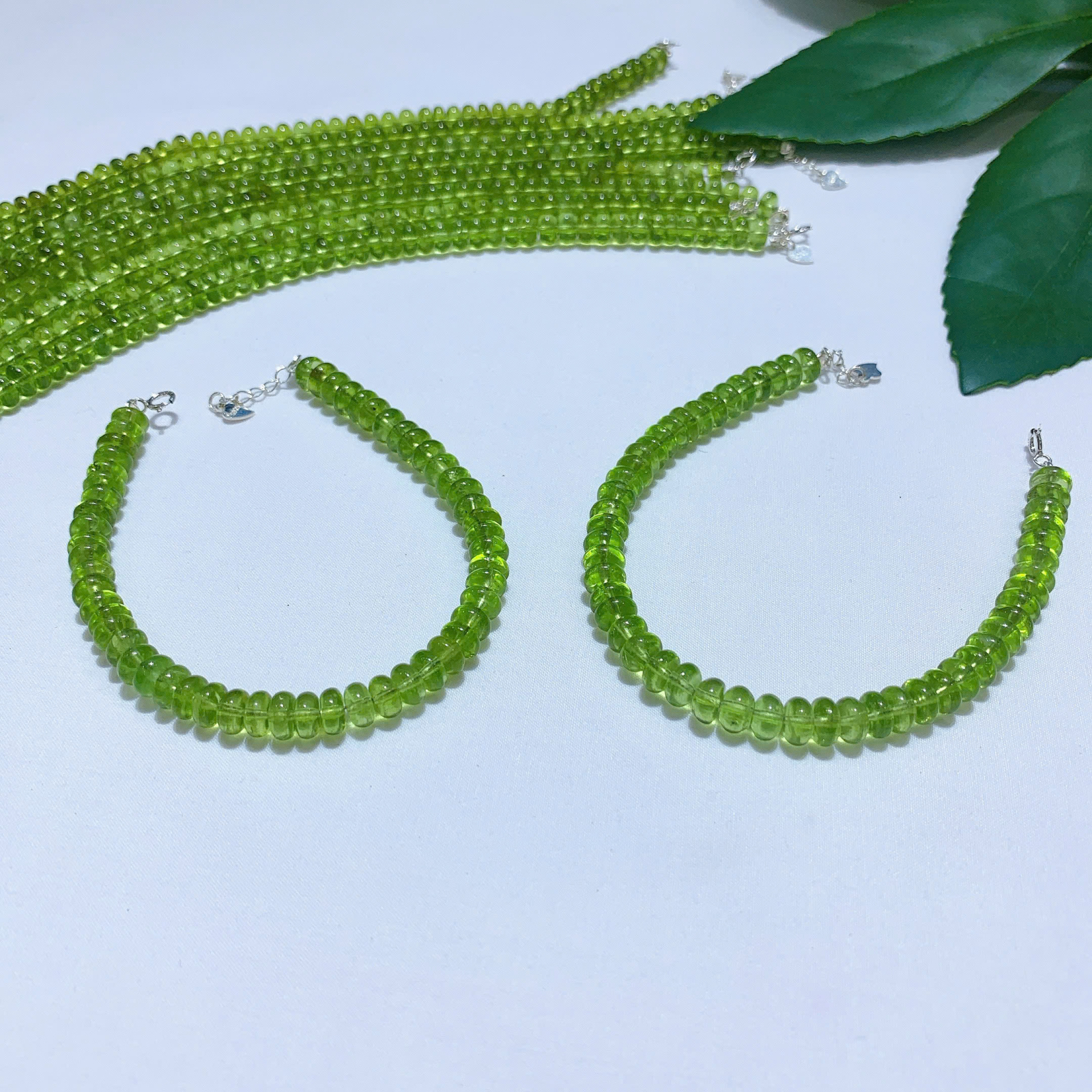 Lắc Tay Đá Peridot hạt bầu 5A size 7mm