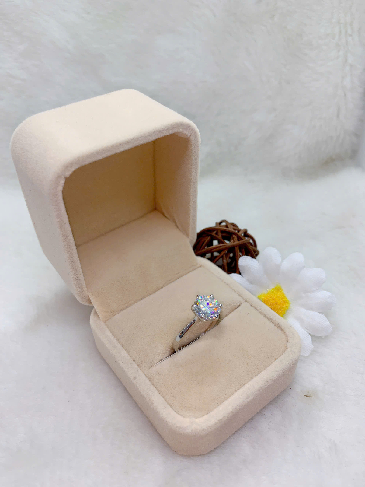 Nhẫn Moissanite ( D,FL,EX ) 9mm size 6 bạc 925-RMX134S06