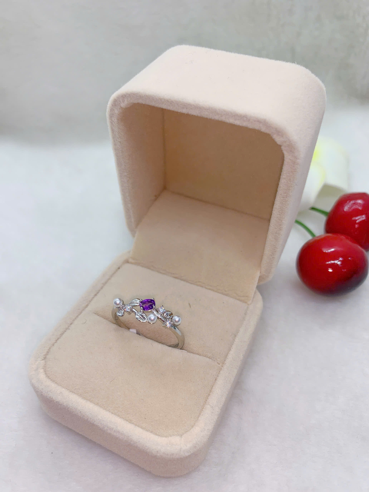 Nhẫn Nữ Đá Amethyst 3*4mm Bạc 925 - PA097