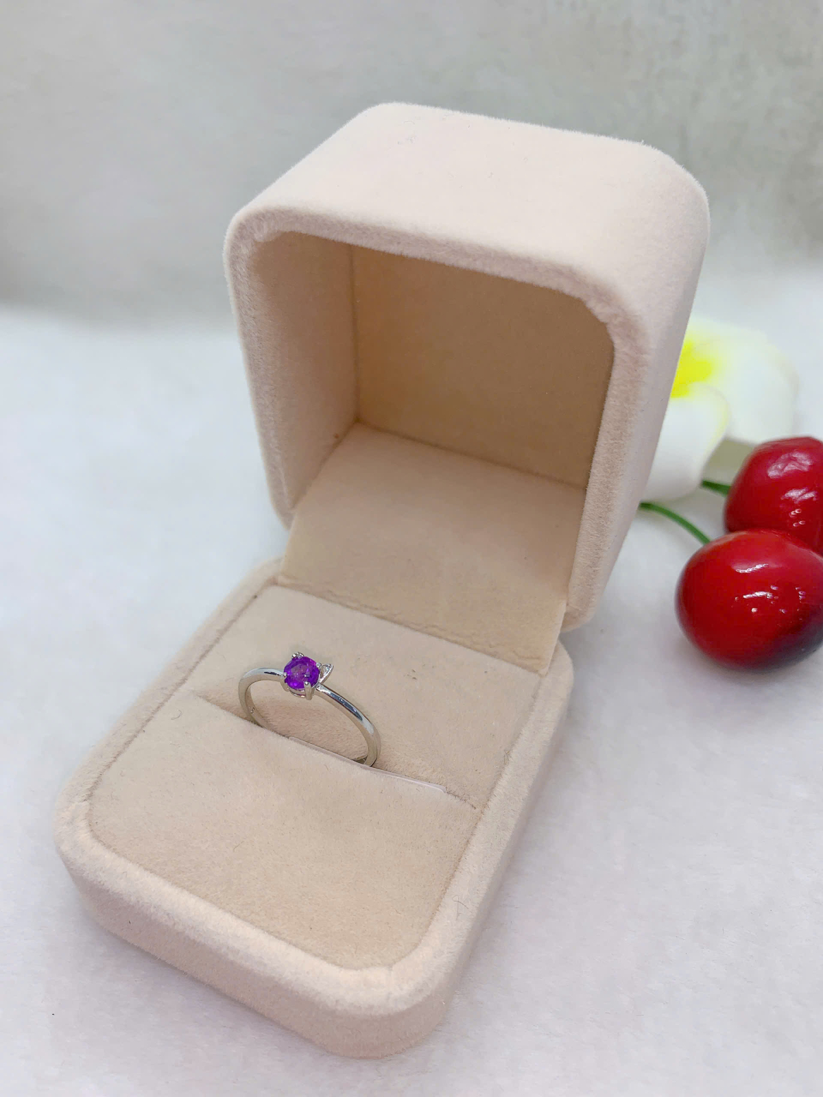 Nhẫn Nữ Đá Amethyst 4mm Bạc 925 - PA099