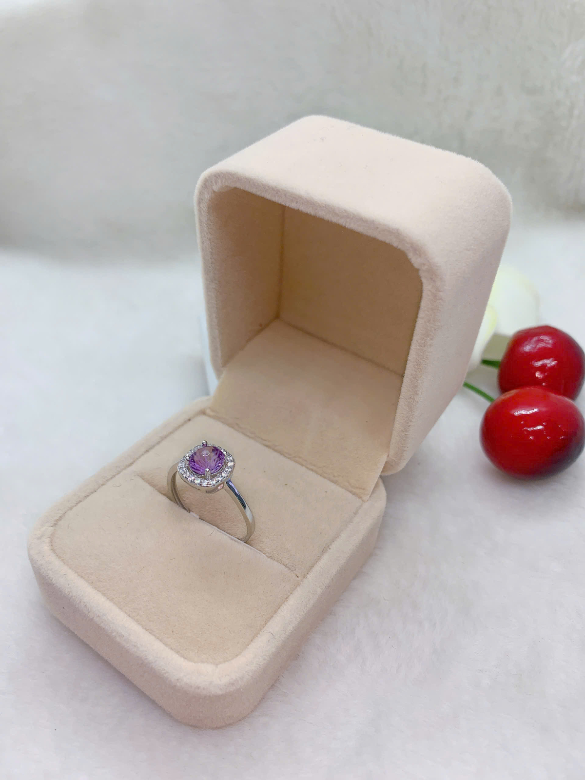 Nhẫn Nữ  Đá Amethyst 6mm Bạc 925 - PA096