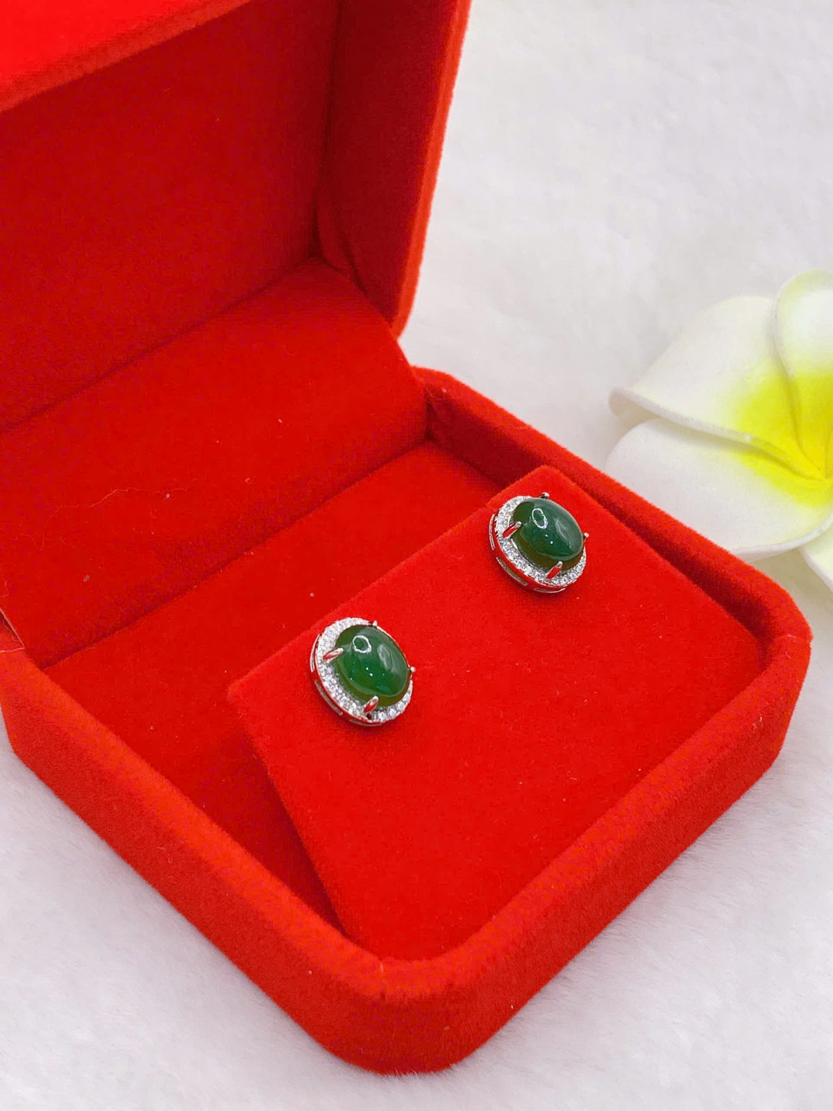 Hoa Tai Ngọc Bích 7*9mm Bạc 925 - NE12005