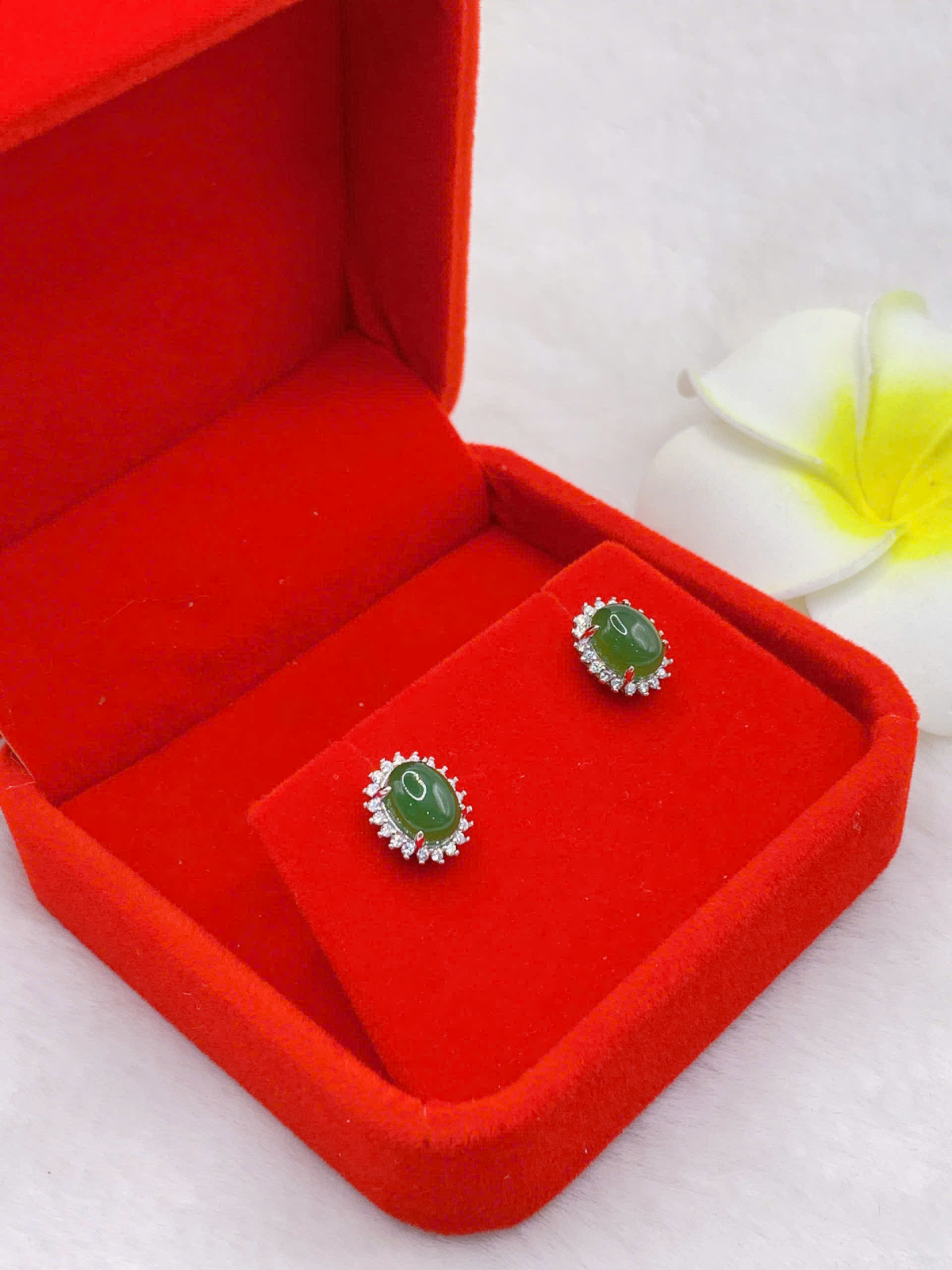 Hoa Tai Ngọc Bích 6*8mm Bạc 925 - NE12116