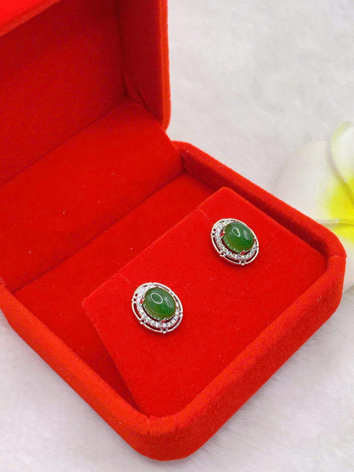Hoa Tai Ngọc Bích 6*8mm Bạc 925 - NE12080