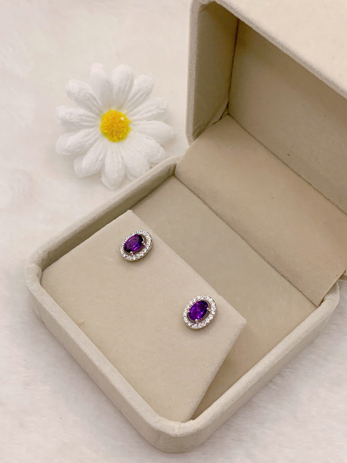 Hoa Tai Đá Amethyst 4*6mm Bạc 925 - PA023