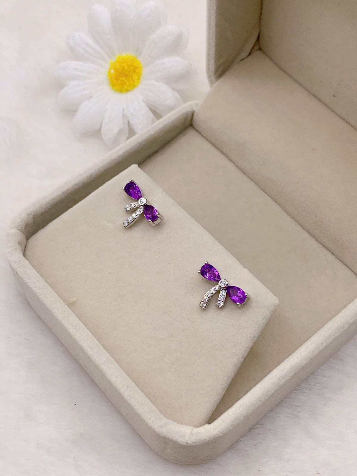Hoa Tai Đá Amethyst 3*5mm Bạc 925 - PA031
