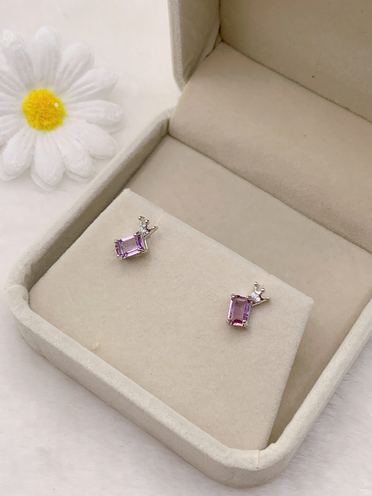 Hoa Tai Đá Amethyst 4*6mm Bạc 925 - PA033