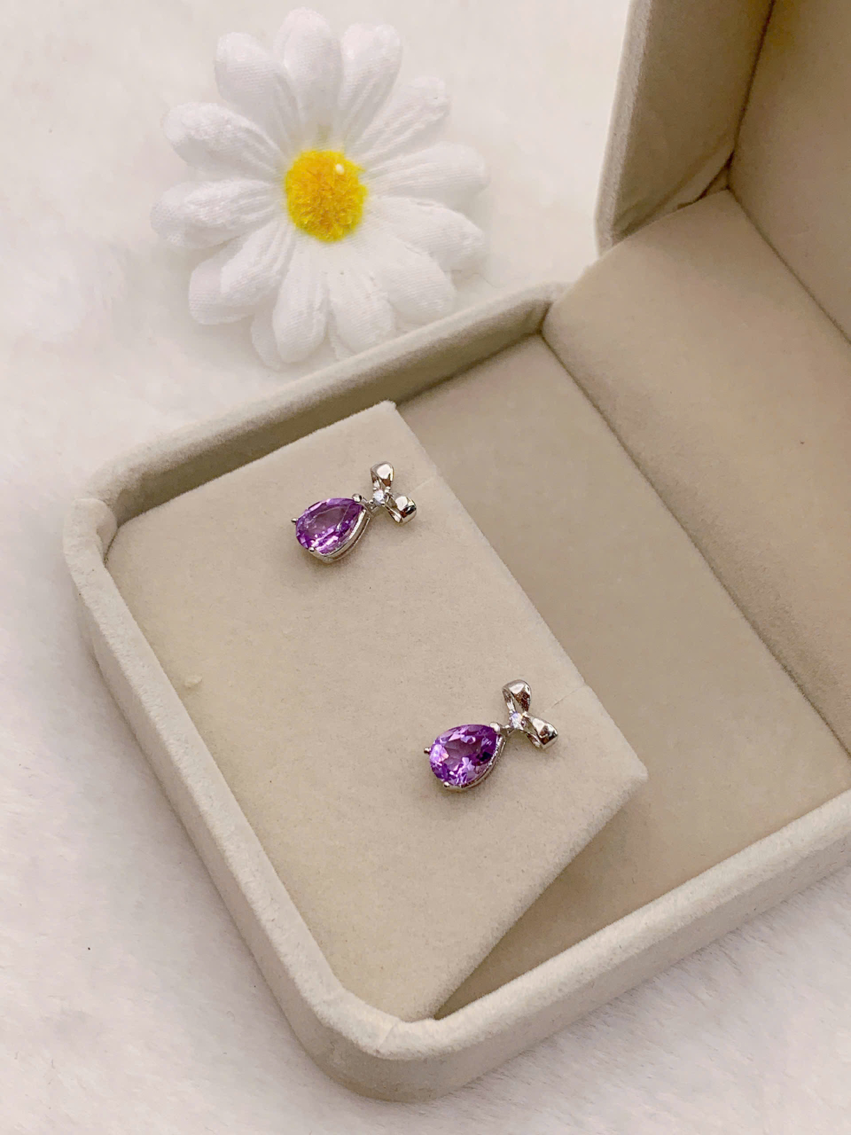 Hoa Tai Đá Amethyst 5*7mm Bạc 925 - PA024