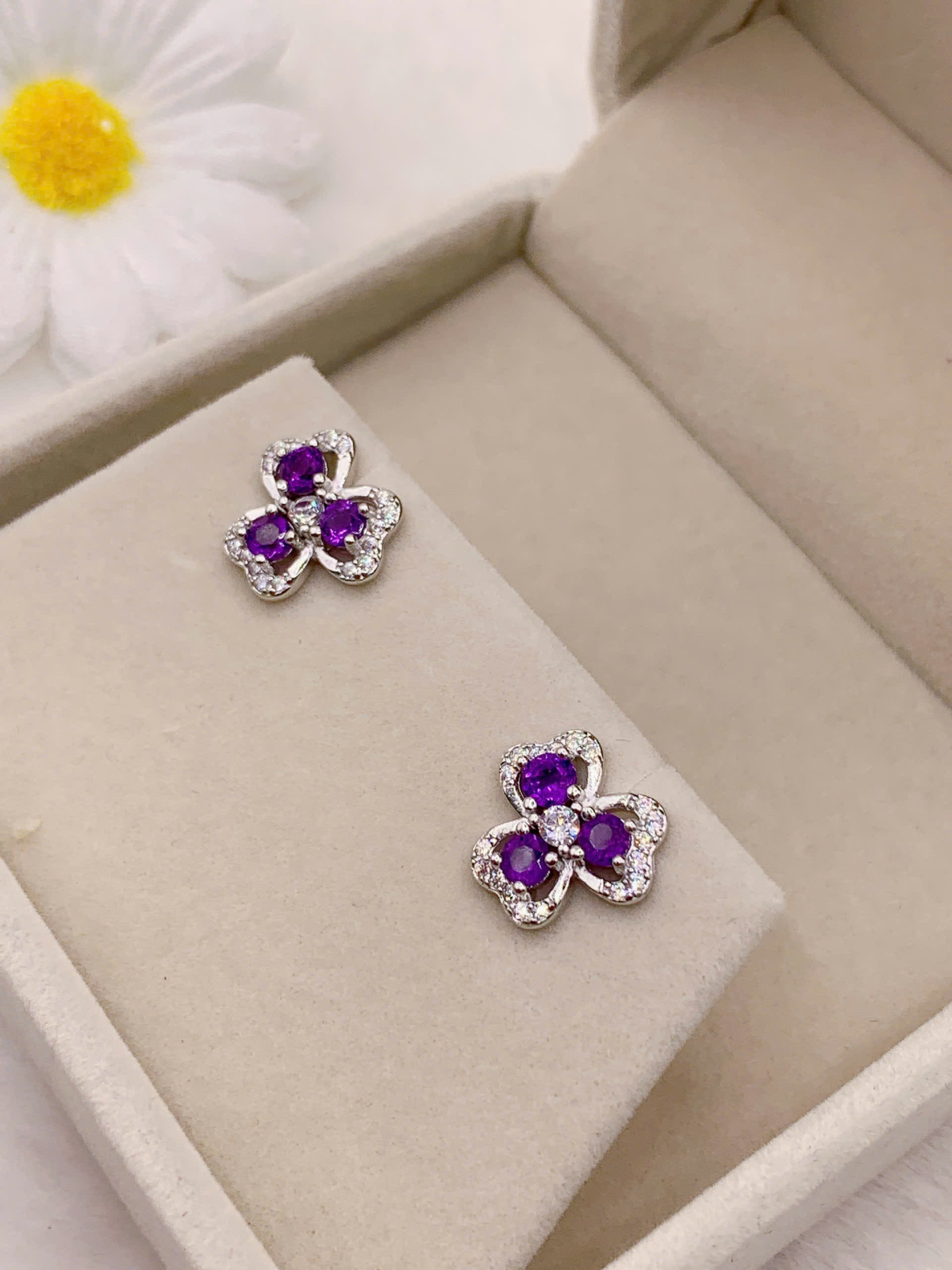 Hoa Tai Đá Amethyst 3mm Bạc 925 - PA032