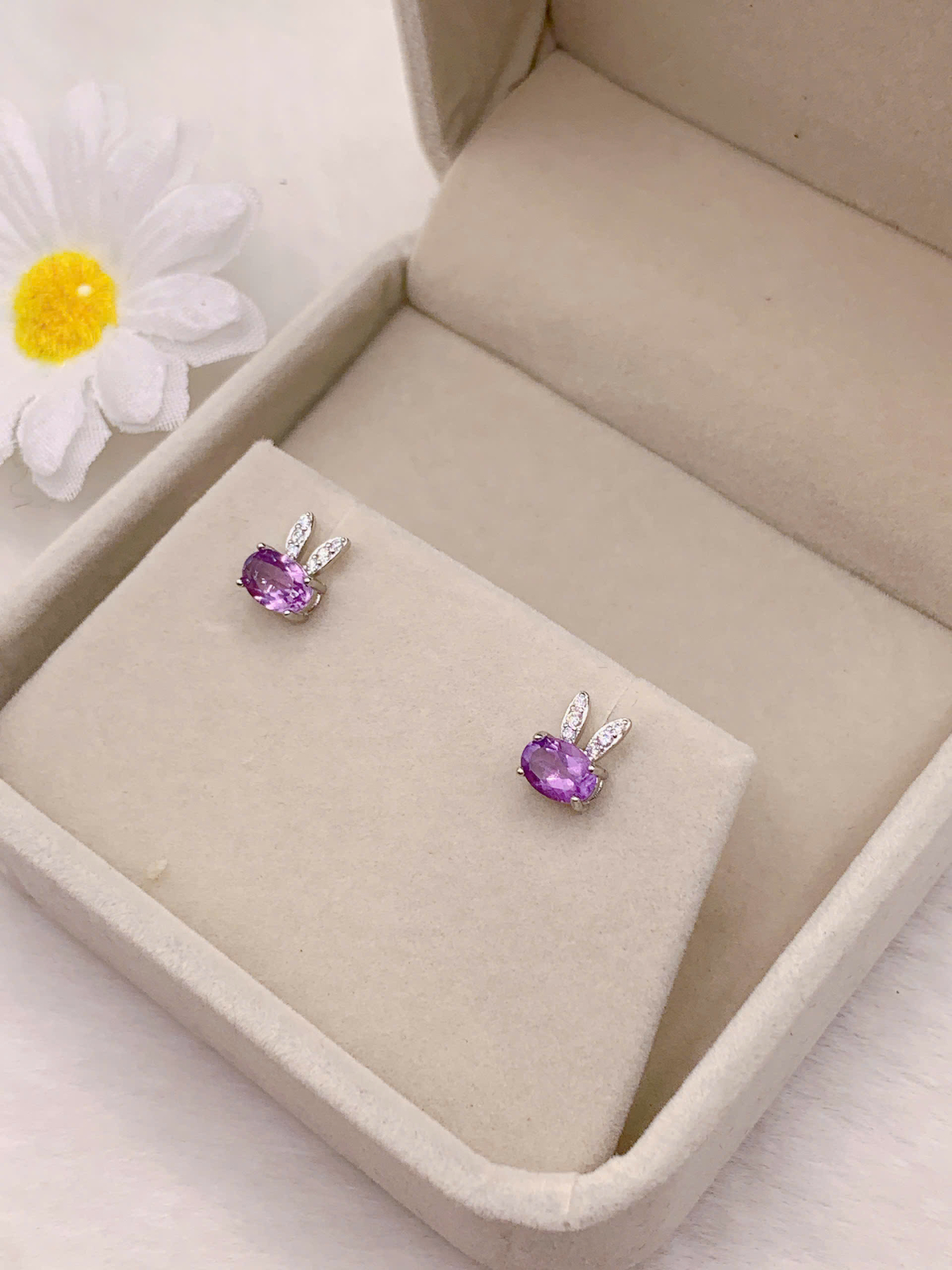 Hoa Tai Đá Amethyst 4*6mm Bạc 925 - PA027