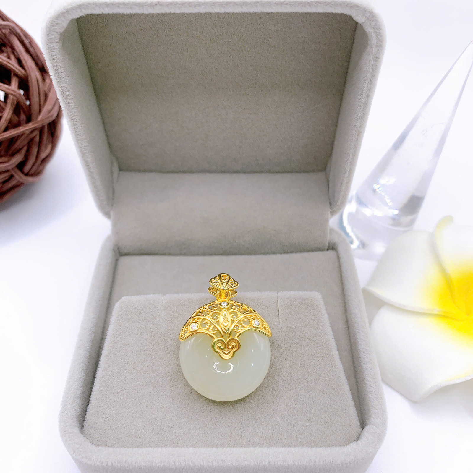 Mặt dây chuyền Bạch Ngọc 20mm bạc 925-EW3271-2