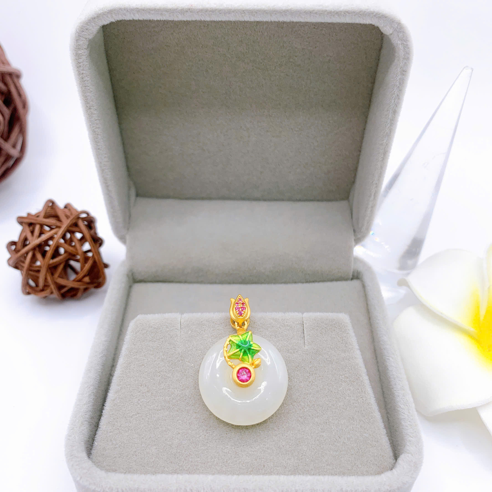 Mặt dây chuyền Bạch Ngọc 18mm bạc 925-EW5287-6