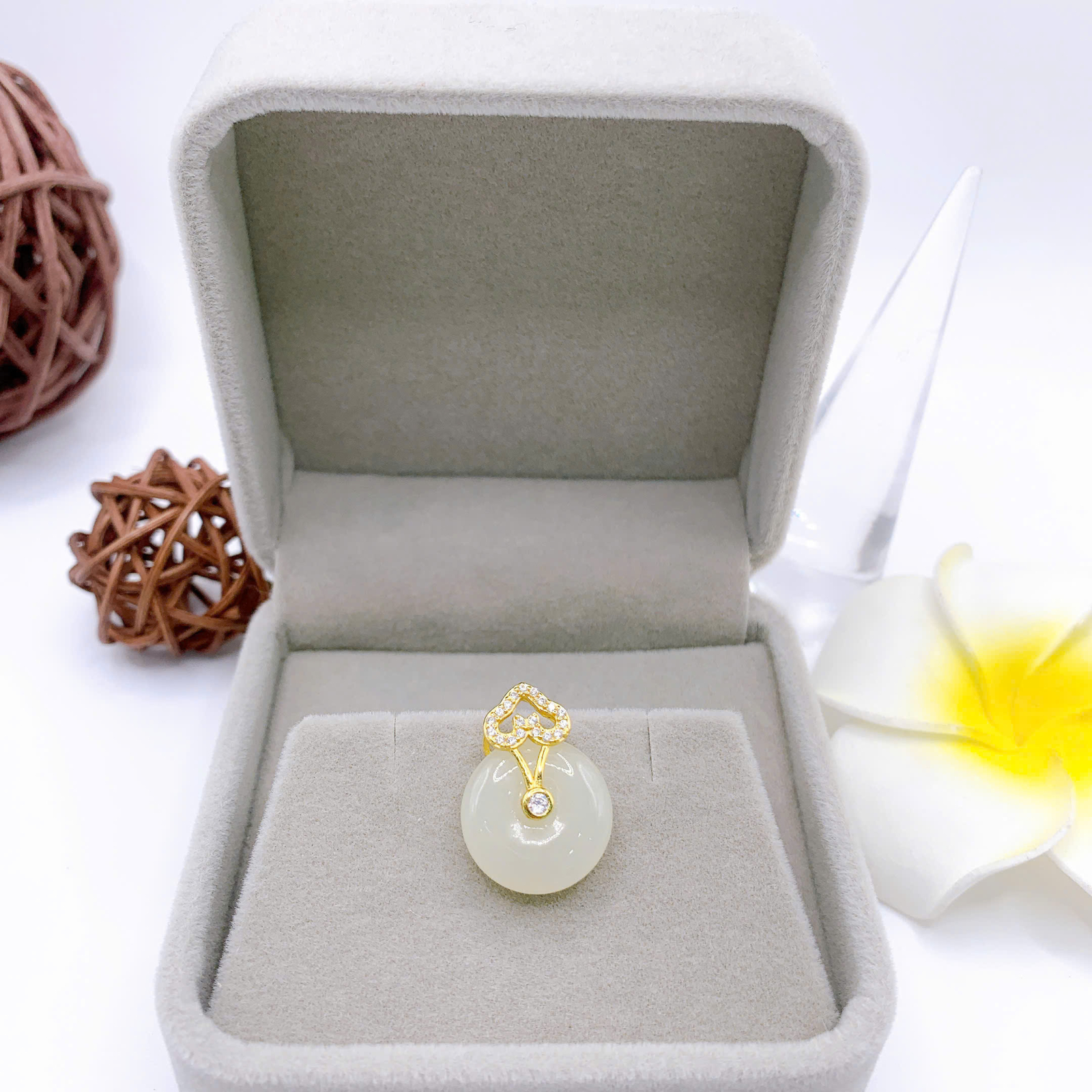 Mặt dây chuyền Bạch Ngọc 15mm bạc 925-EW3336-2