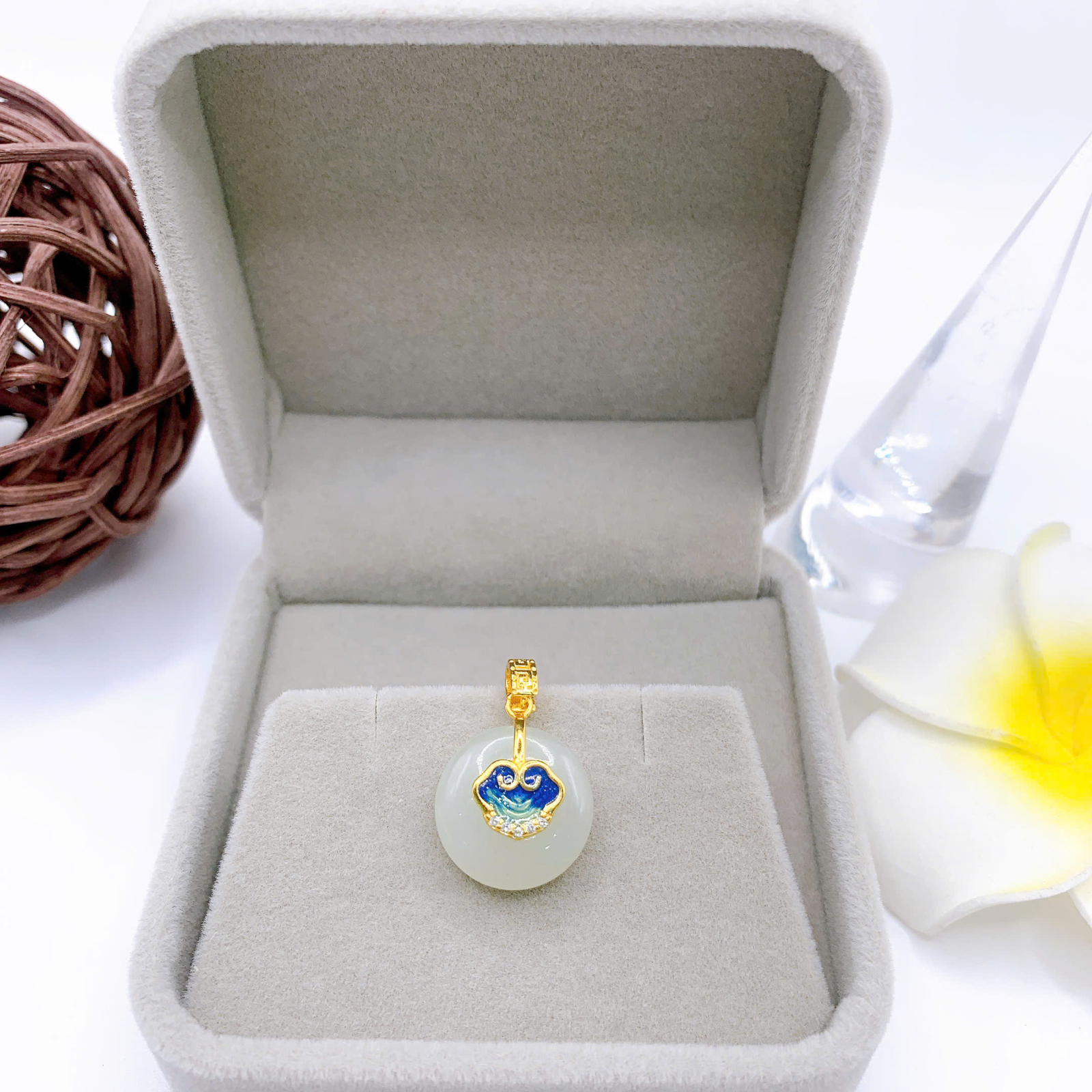 Mặt dây chuyền Bạch Ngọc 15mm bạc 925-EW5625