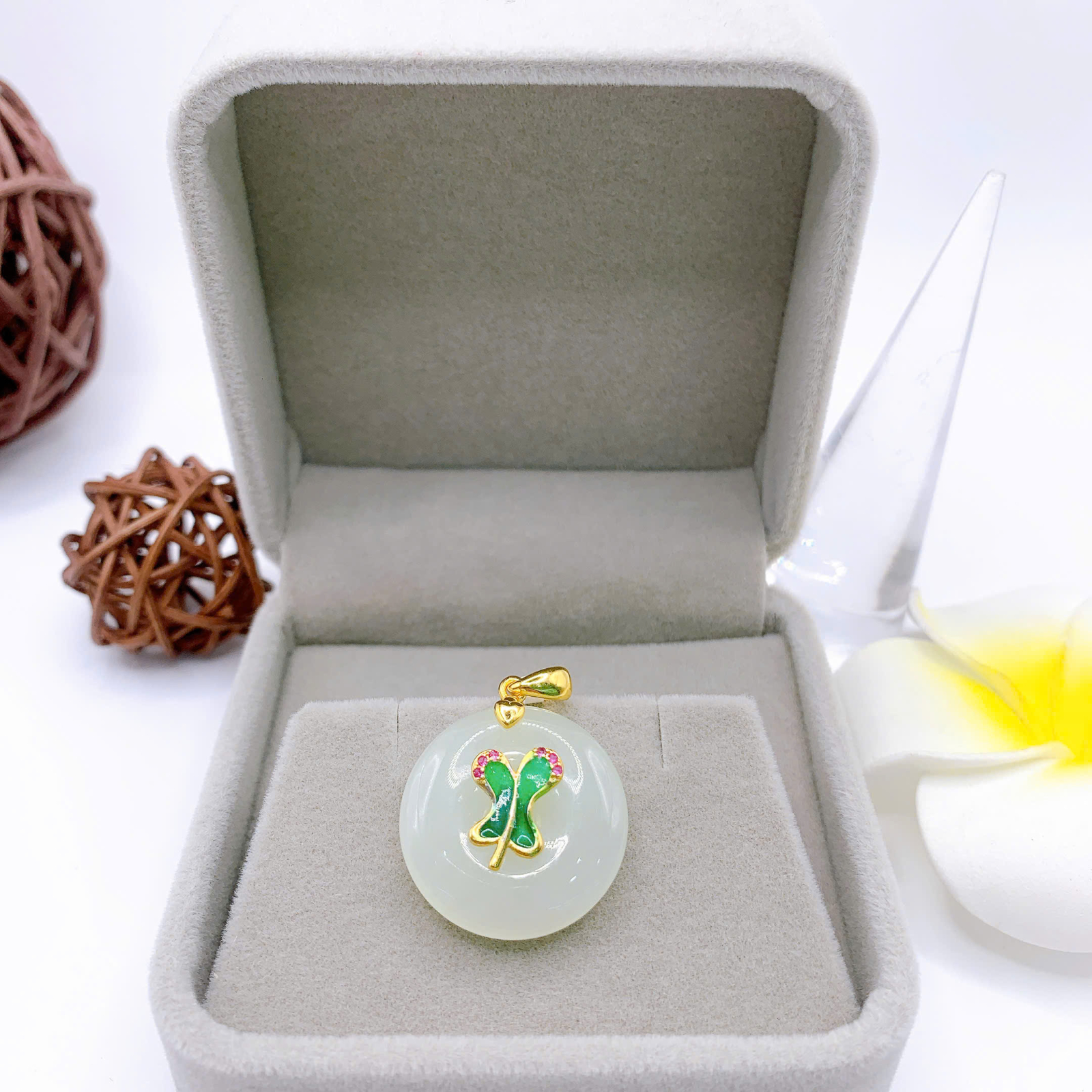 Mặt dây chuyền Bạch Ngọc 22mm bạc 925-EW5168-2