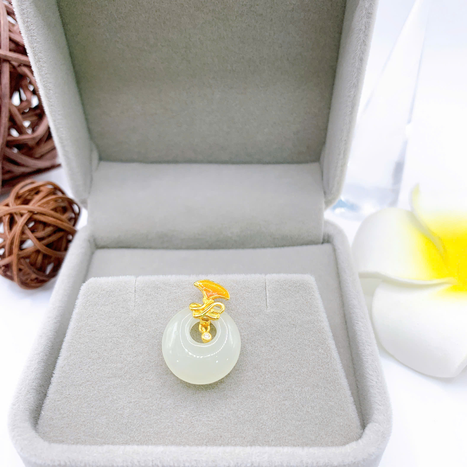 Mặt dây chuyền Bạch Ngọc 15mm bạc 925-EW3158-2