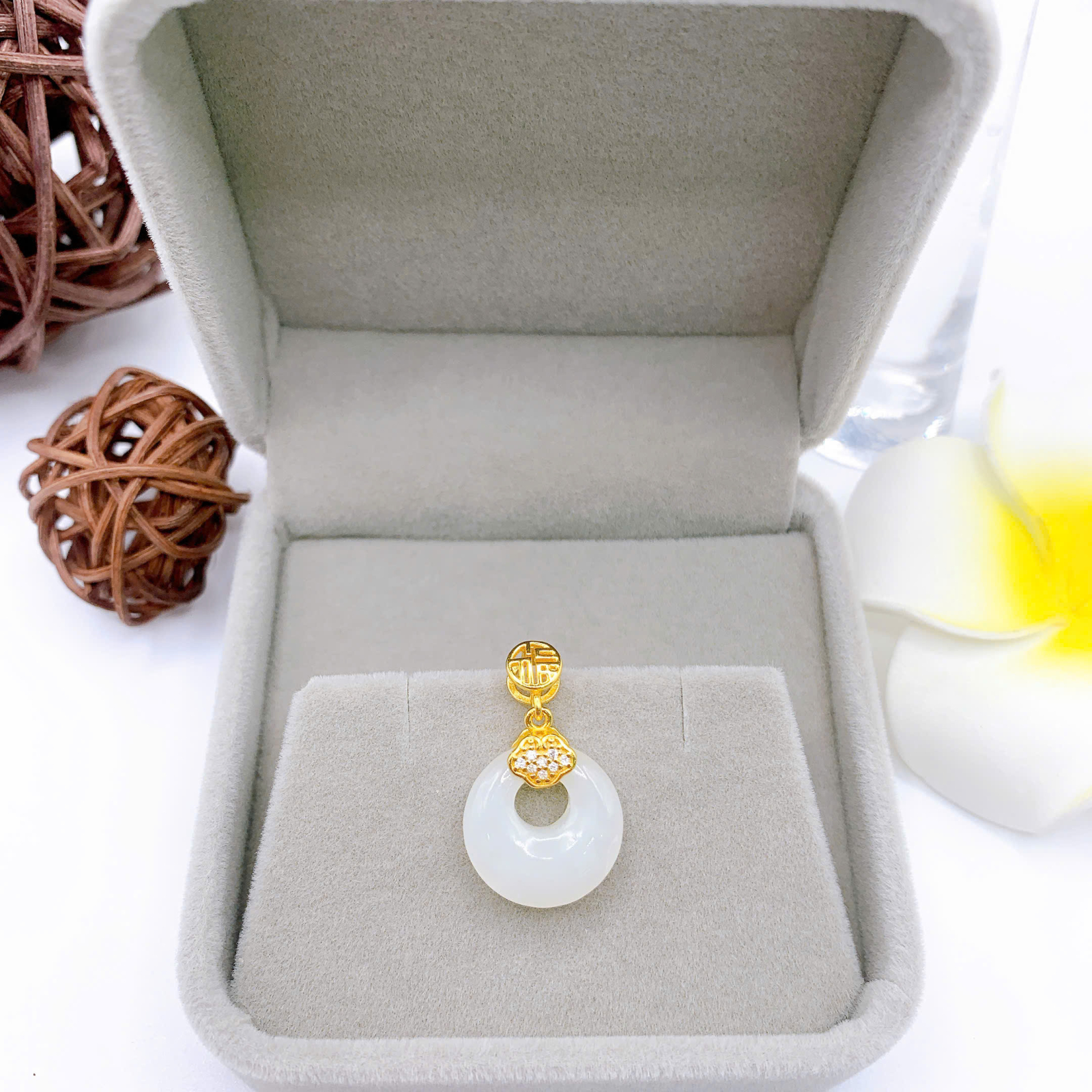 Mặt dây chuyền Bạch Ngọc 15mm bạc 925-EW3272-2