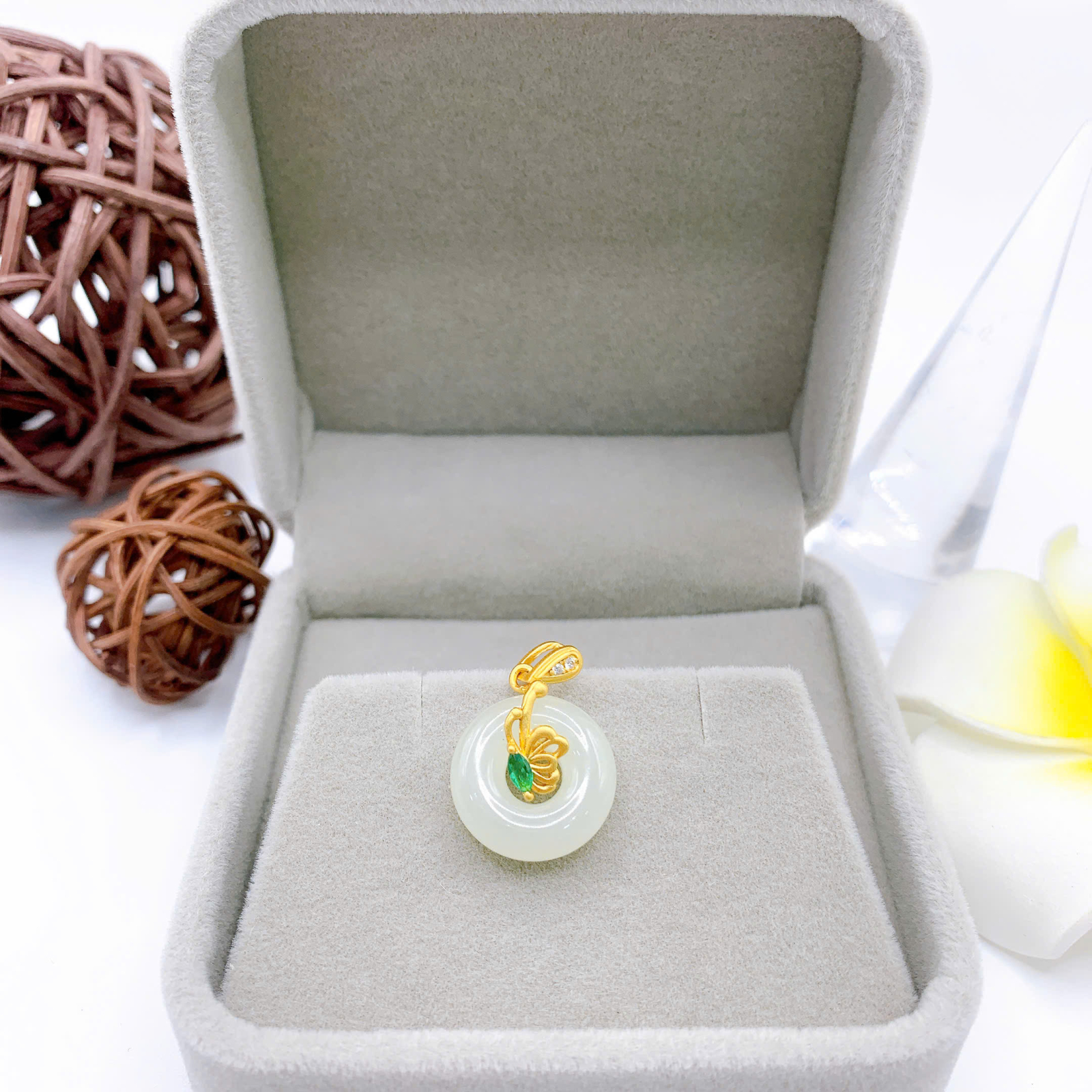 Mặt dây chuyền Bạch Ngọc 15mm bạc 925-EW4425-6