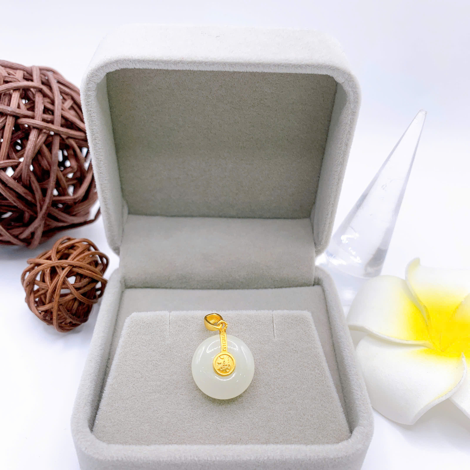 Mặt dây chuyền Bạch Ngọc 15mm bạc 925-EW4963-6