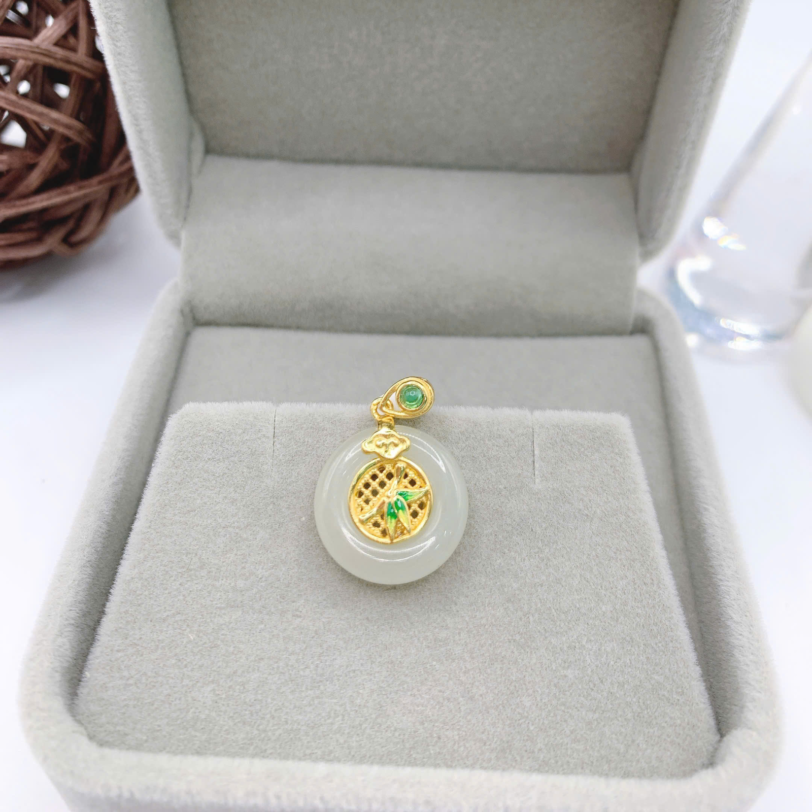 Mặt dây chuyền Bạch Ngọc 15mm bạc 925-EW3166-2