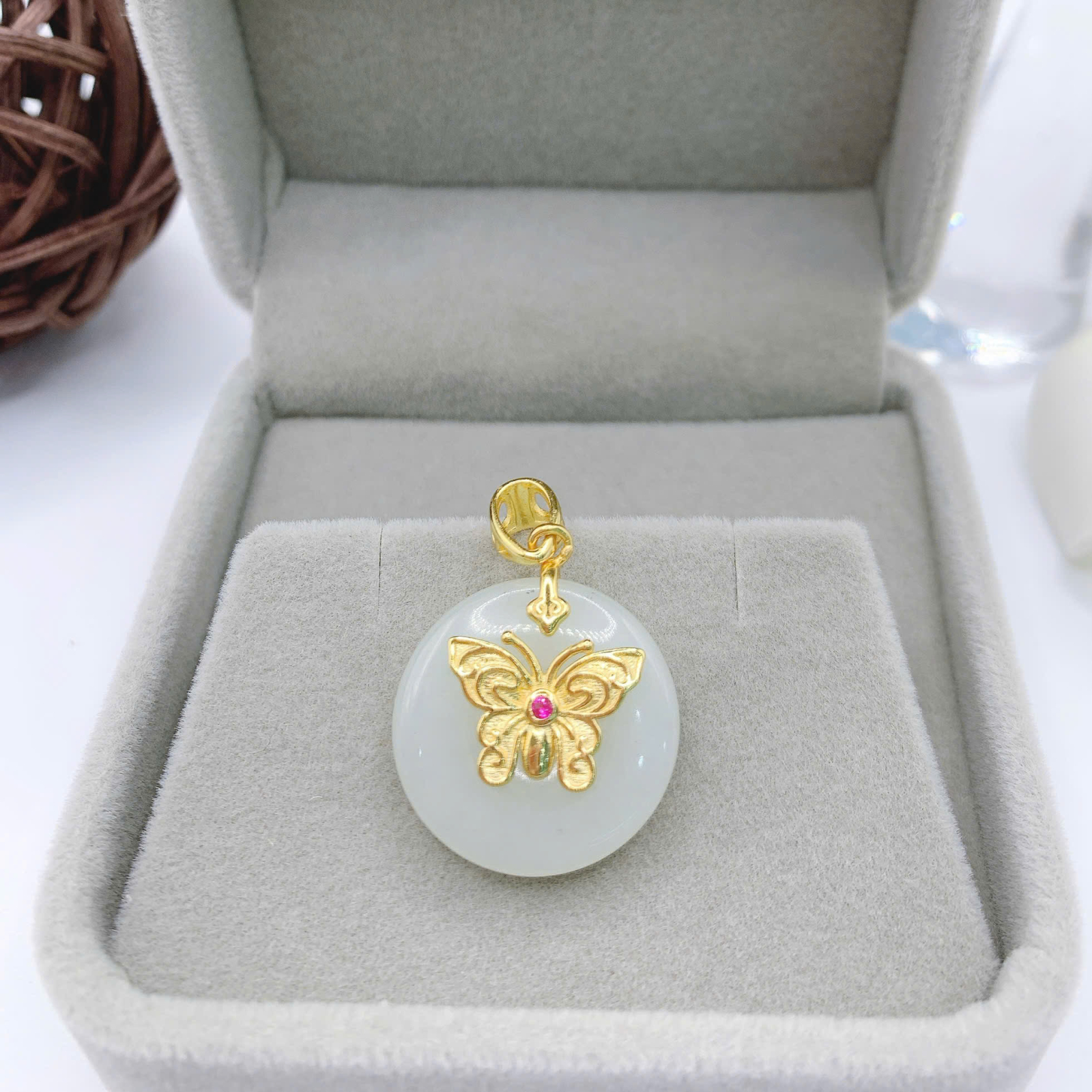 Mặt dây chuyền Bạch Ngọc 20mm bạc 925-EW5171-2