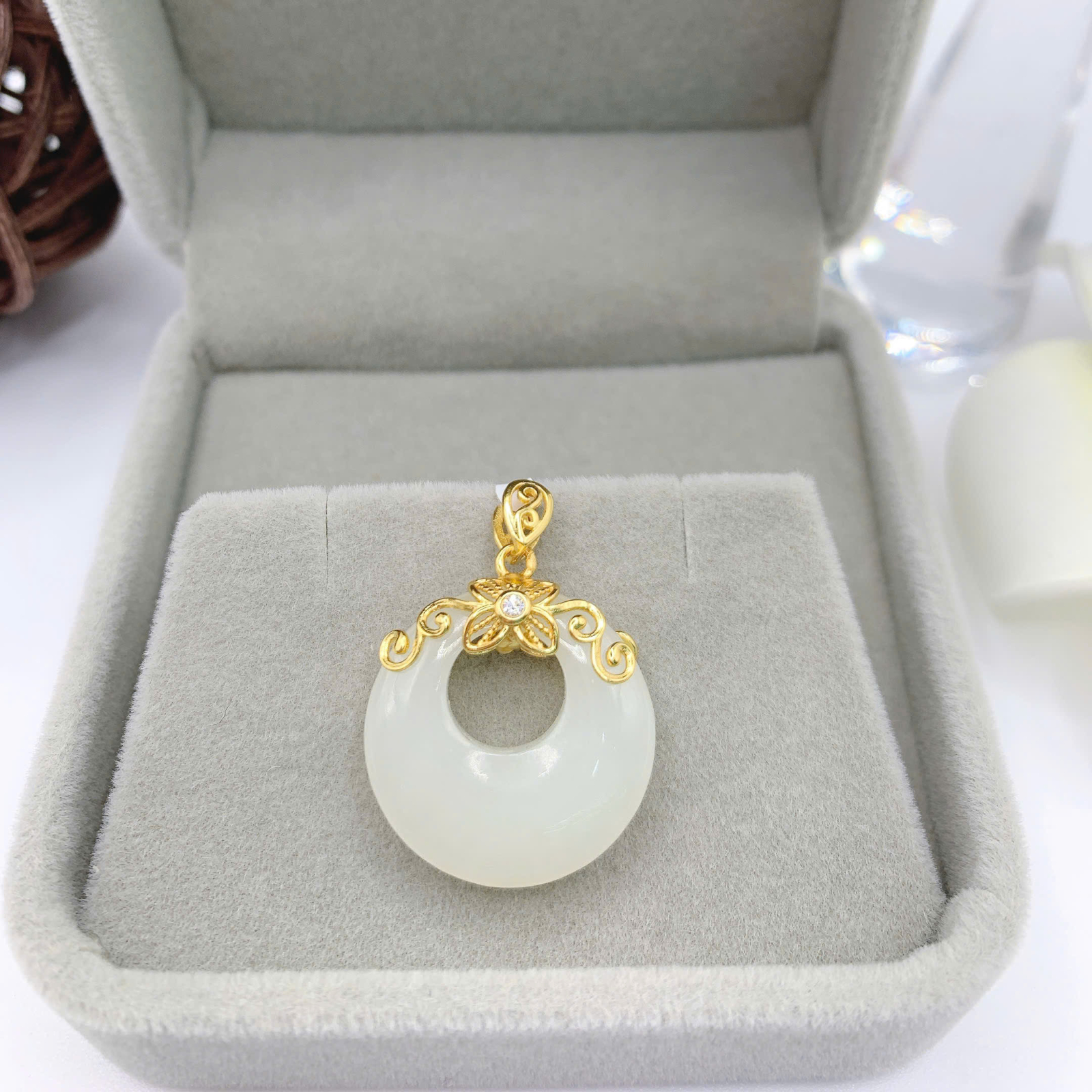 Mặt dây chuyền Bạch Ngọc 20mm bạc 925-EW3379-2T