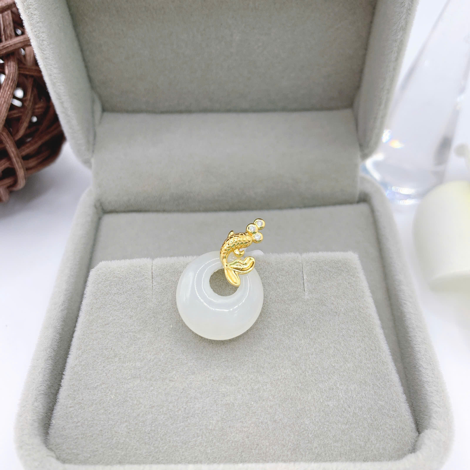 Mặt dây chuyền Bạch Ngọc 15mm bạc 925-EW3075-2