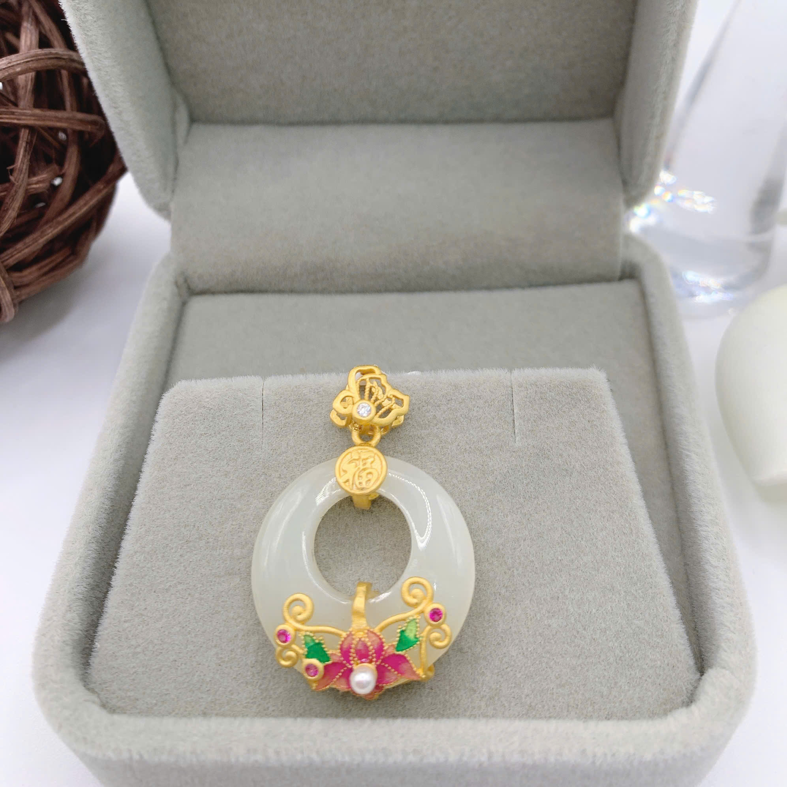 Mặt dây chuyền Bạch Ngọc 22mm bạc 925-EW3383