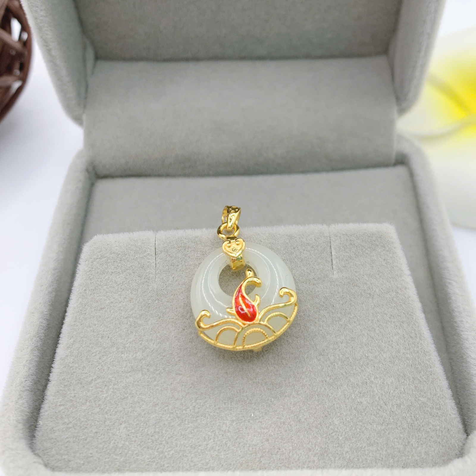 Mặt dây chuyền Bạch Ngọc 15mm bạc 925-EW3133-2