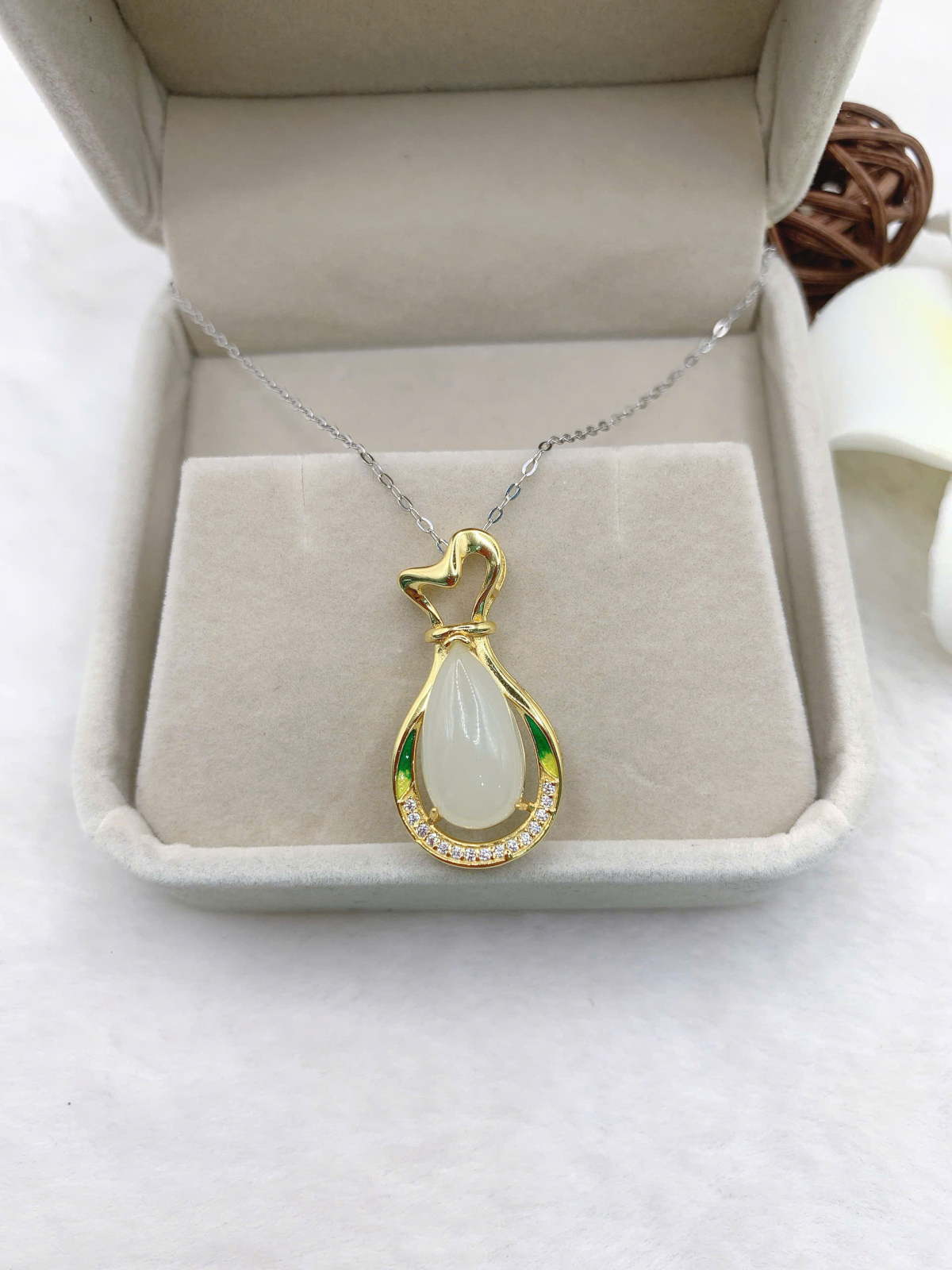 Mặt dây chuyền Bạch Ngọc 8*15mm bạc 925-EW3398-2