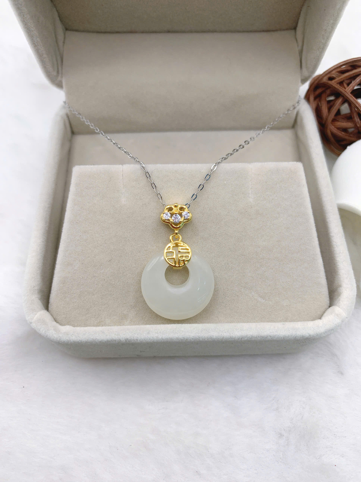 Mặt dây chuyền Bạch Ngọc 15mm bạc 925-EW3065-2