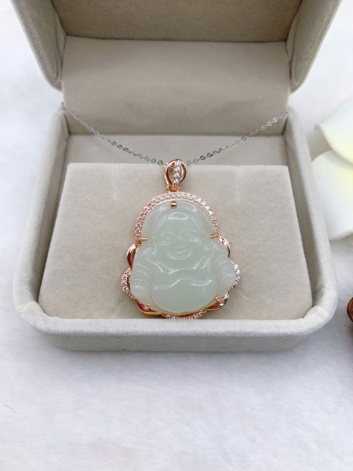 Mặt dây chuyền Phật Di Lặc Bạch Ngọc 22*24mm bạc 925-EW4097-1