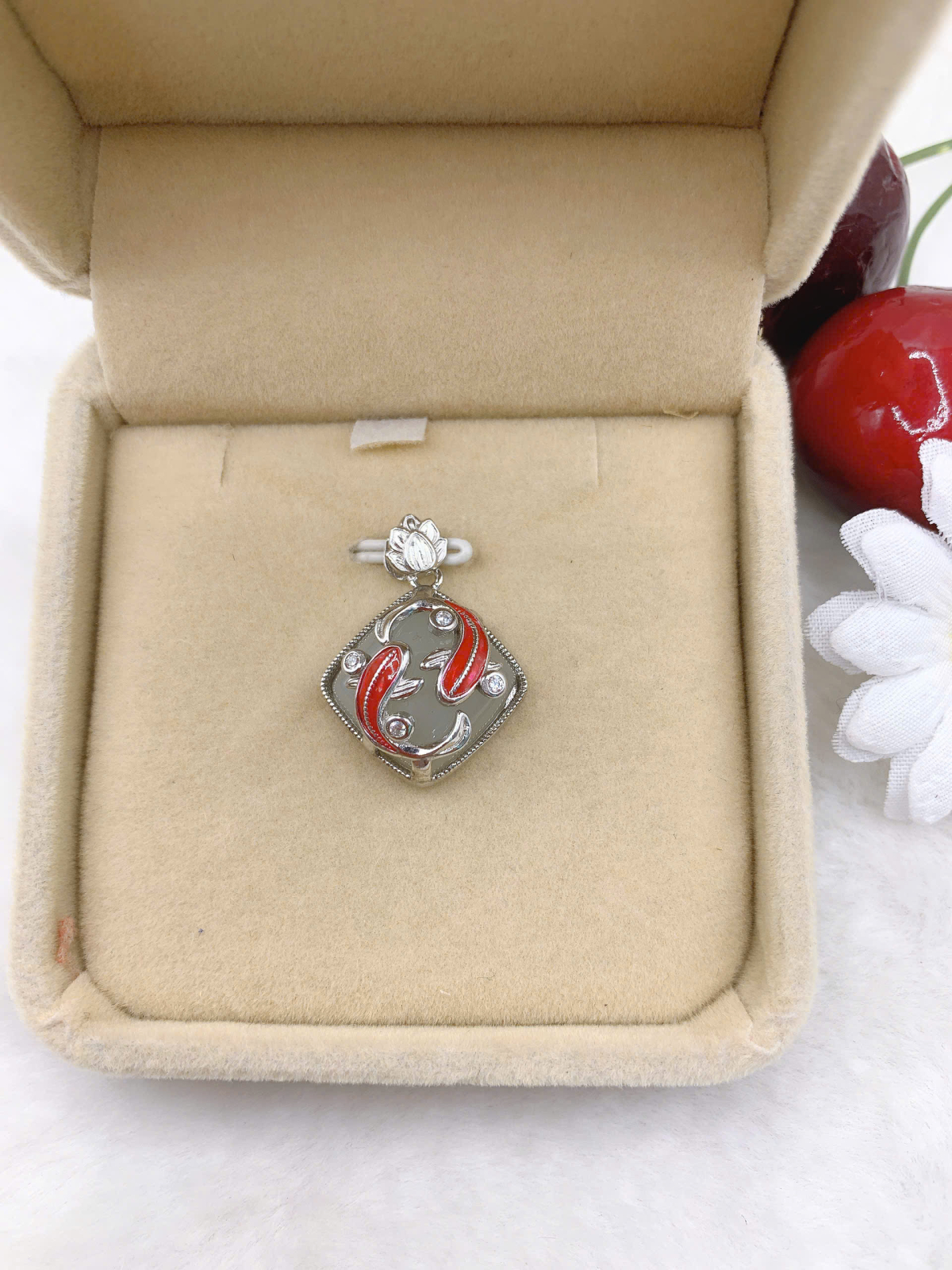 Mặt dây chuyền Bạch Ngọc 14mm bạc 925-EW3296