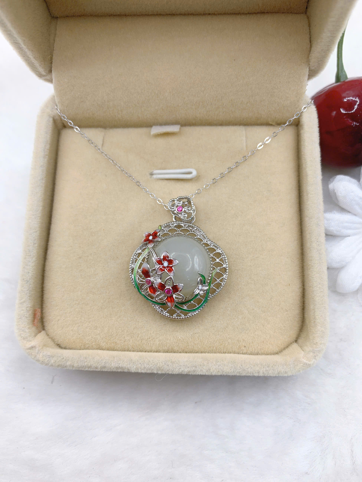 Mặt dây chuyền Bạch Ngọc 14mm bạc 925-EW3384