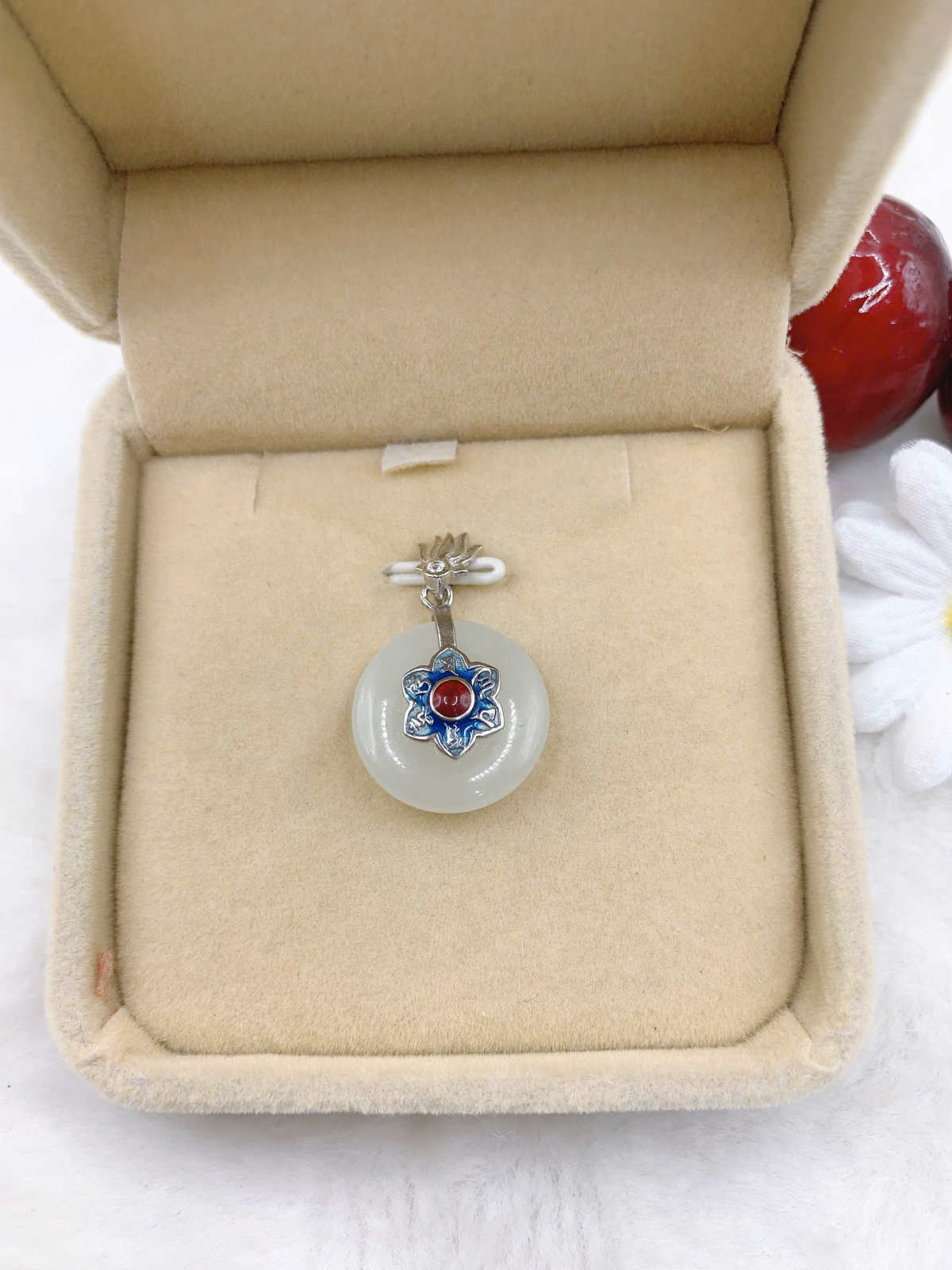 Mặt dây chuyền Bạch Ngọc 18mm bạc 925-EW5291